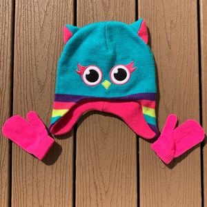 5 for $25 OWL HEALTHTEX KNIT HAT WITH MATCHING GLOVES SIZE 2T - 5T